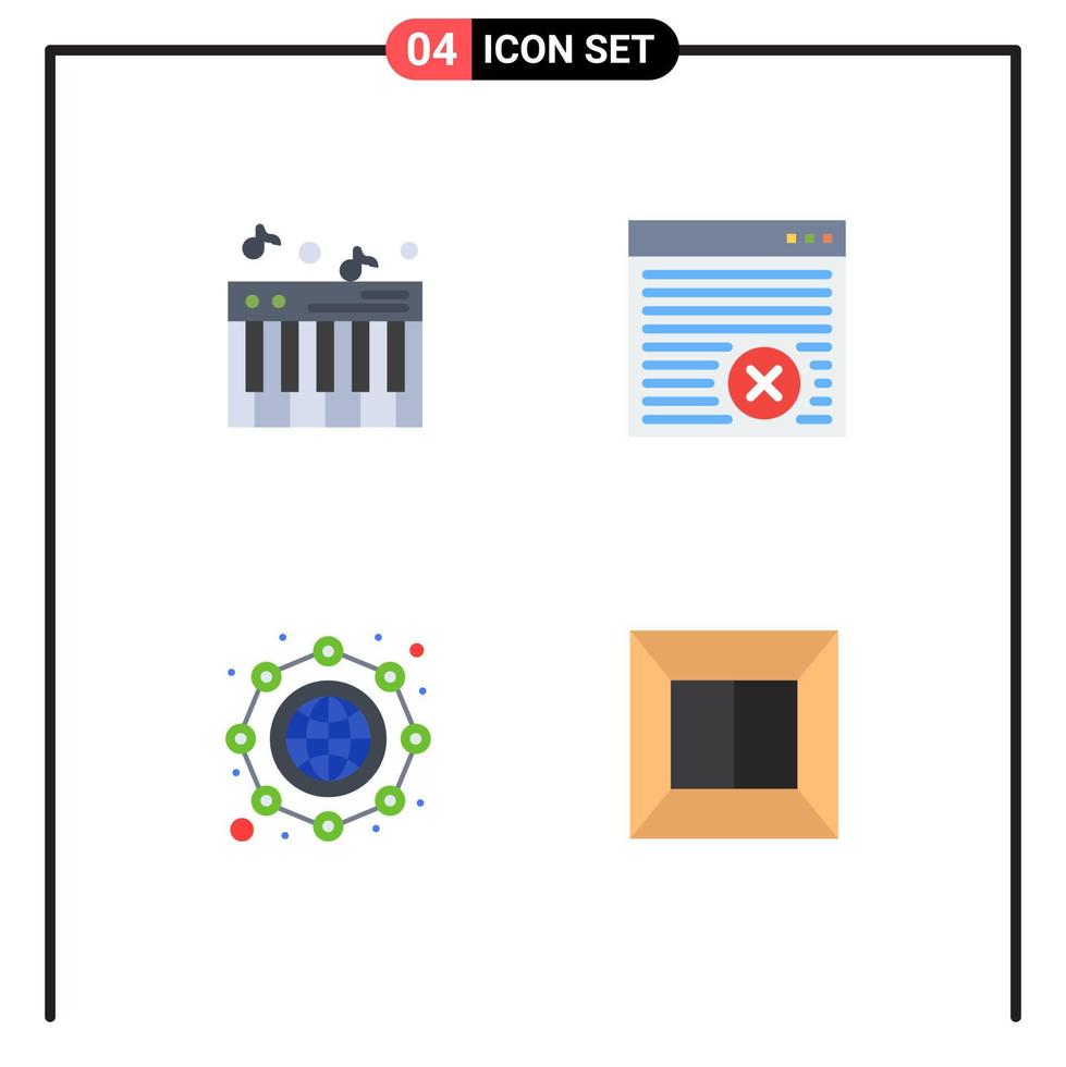 Set of 4 Commercial Flat Icons pack for music marketing browser webpage printer Editable Vector Design Elements