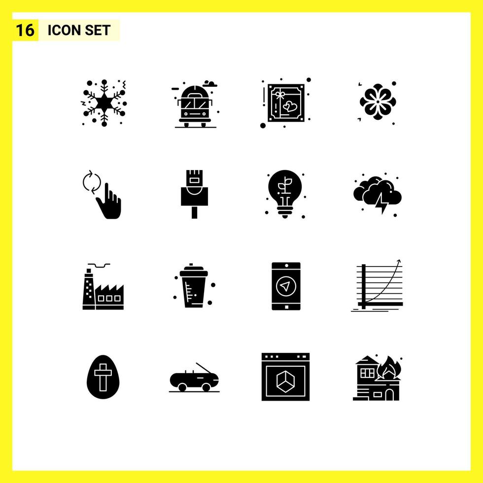 16 Universal Solid Glyph Signs Symbols of refresh finger invite summer flower Editable Vector Design Elements