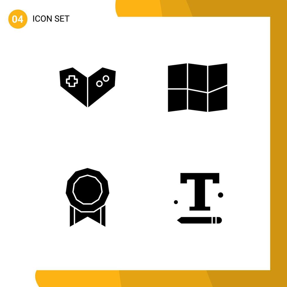 4 Universal Solid Glyph Signs Symbols of gamepad interface location license text settings Editable Vector Design Elements