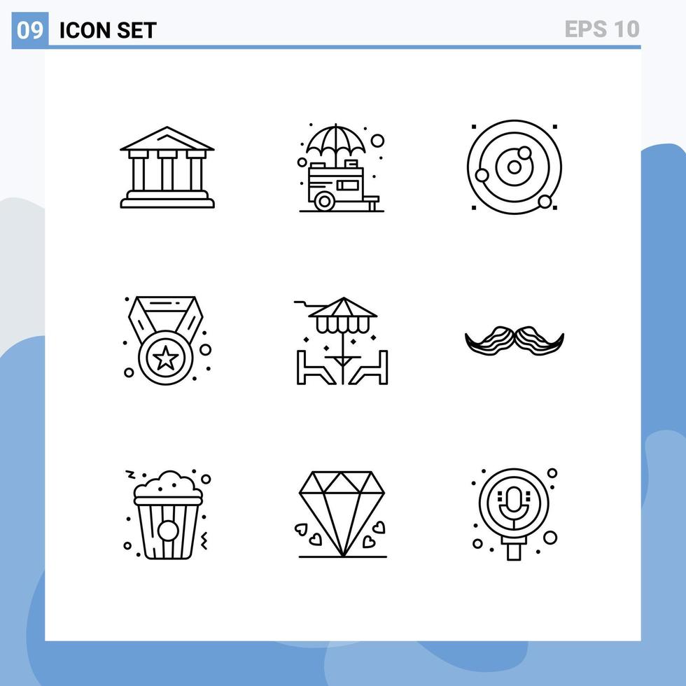 Modern Set of 9 Outlines Pictograph of champion achievement street sphere planets orbiting Editable Vector Design Elements