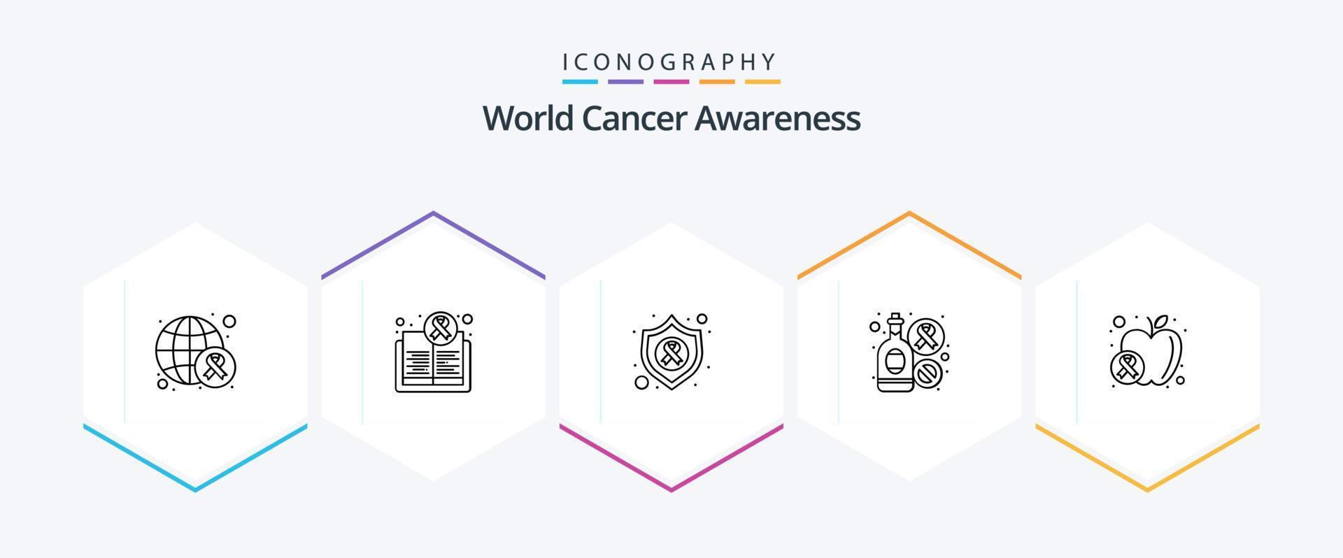 paquete de iconos de 25 líneas de concientización mundial sobre el cáncer que incluye manzana. vino. salud. beber. cáncer vector