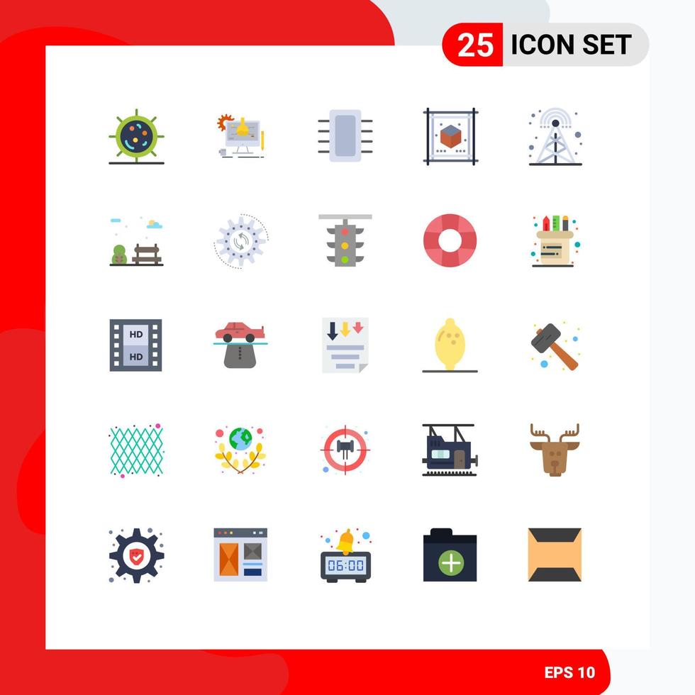 25 User Interface Flat Color Pack of modern Signs and Symbols of sheet document technology cube gadget Editable Vector Design Elements