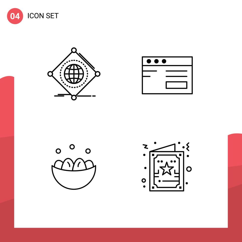 Mobile Interface Line Set of 4 Pictograms of iot bowl of internet easter Editable Vector Design Elements