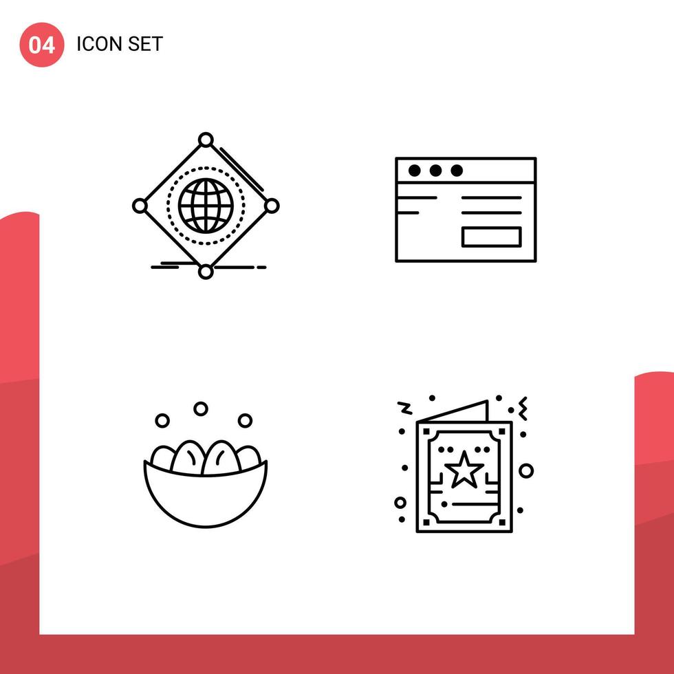 conjunto de línea de interfaz móvil de 4 pictogramas de iot bowl de elementos de diseño de vector editables de pascua de internet