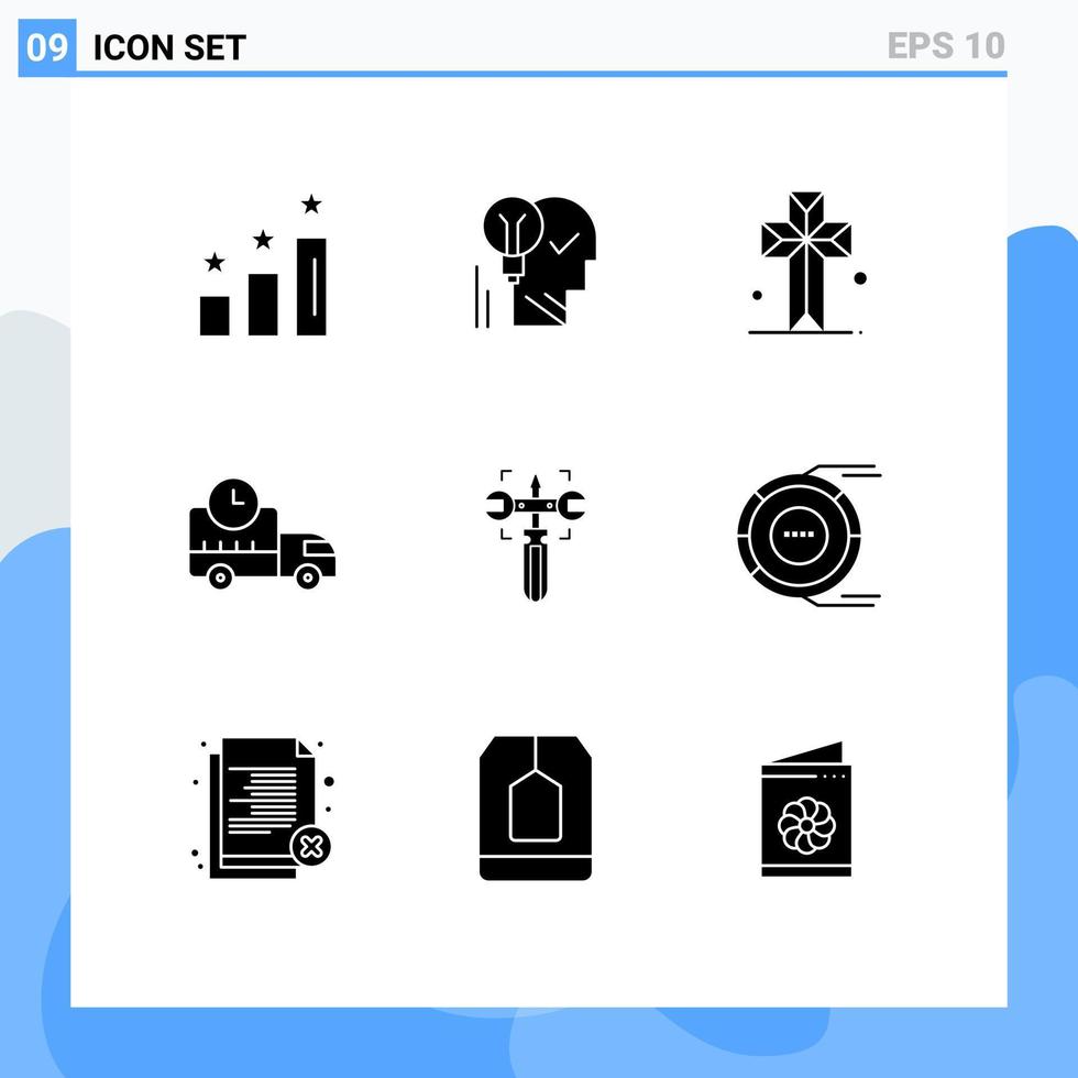 Editable Vector Line Pack of 9 Simple Solid Glyphs of logistics parish mind cross cathedral Editable Vector Design Elements