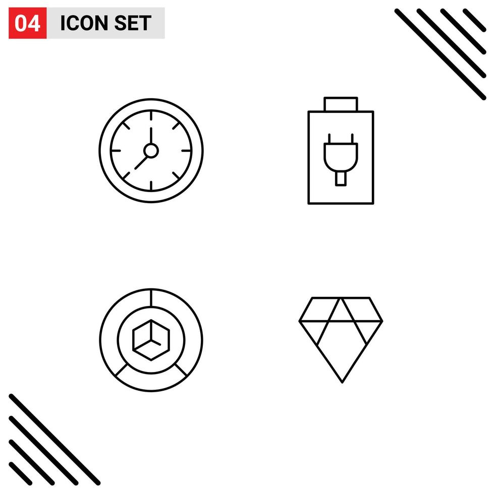 Universal Icon Symbols Group of 4 Modern Filledline Flat Colors of clock graph watch electric packing Editable Vector Design Elements