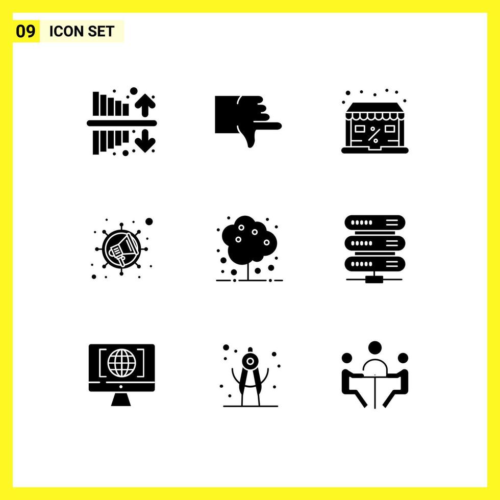 Modern Set of 9 Solid Glyphs and symbols such as nature agriculture discount viral marketing Editable Vector Design Elements