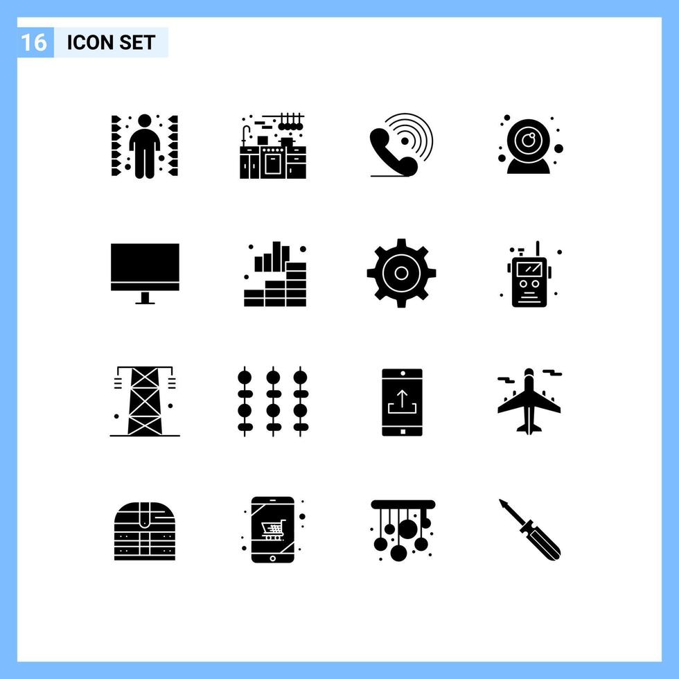 Group of 16 Solid Glyphs Signs and Symbols for gadget computers phone web camera camera Editable Vector Design Elements