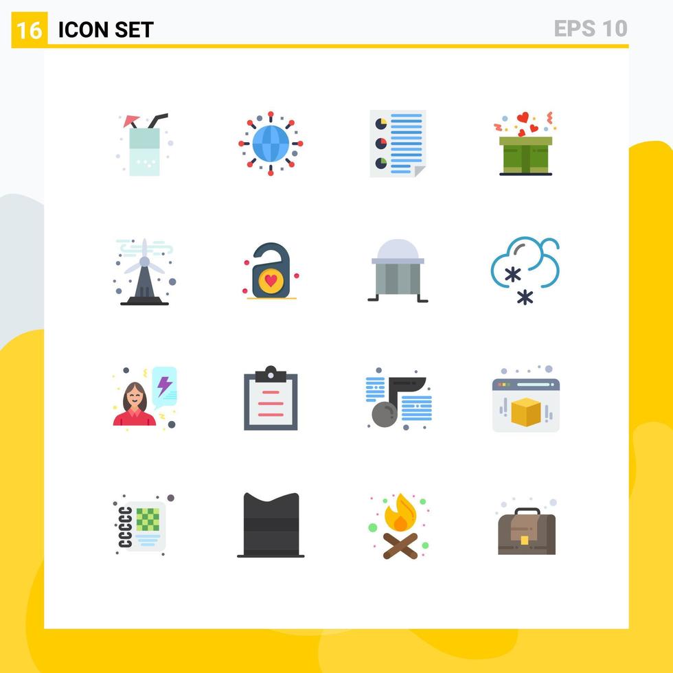 conjunto de 16 iconos de interfaz de usuario modernos símbolos signos para documento de ecología renovable regalo presente paquete editable de elementos creativos de diseño de vectores