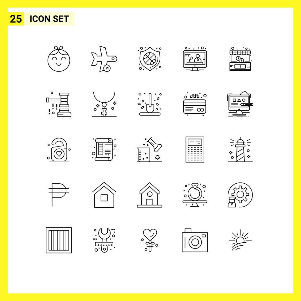 Pictogram Set of 25 Simple Lines of shop buy protection news communication Editable Vector Design Elements