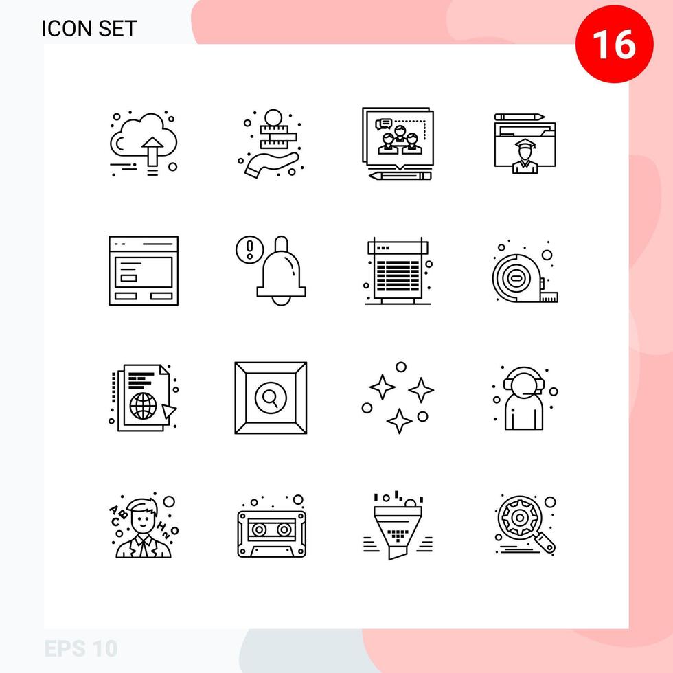 Modern Set of 16 Outlines and symbols such as graduation education asset avatar convince Editable Vector Design Elements