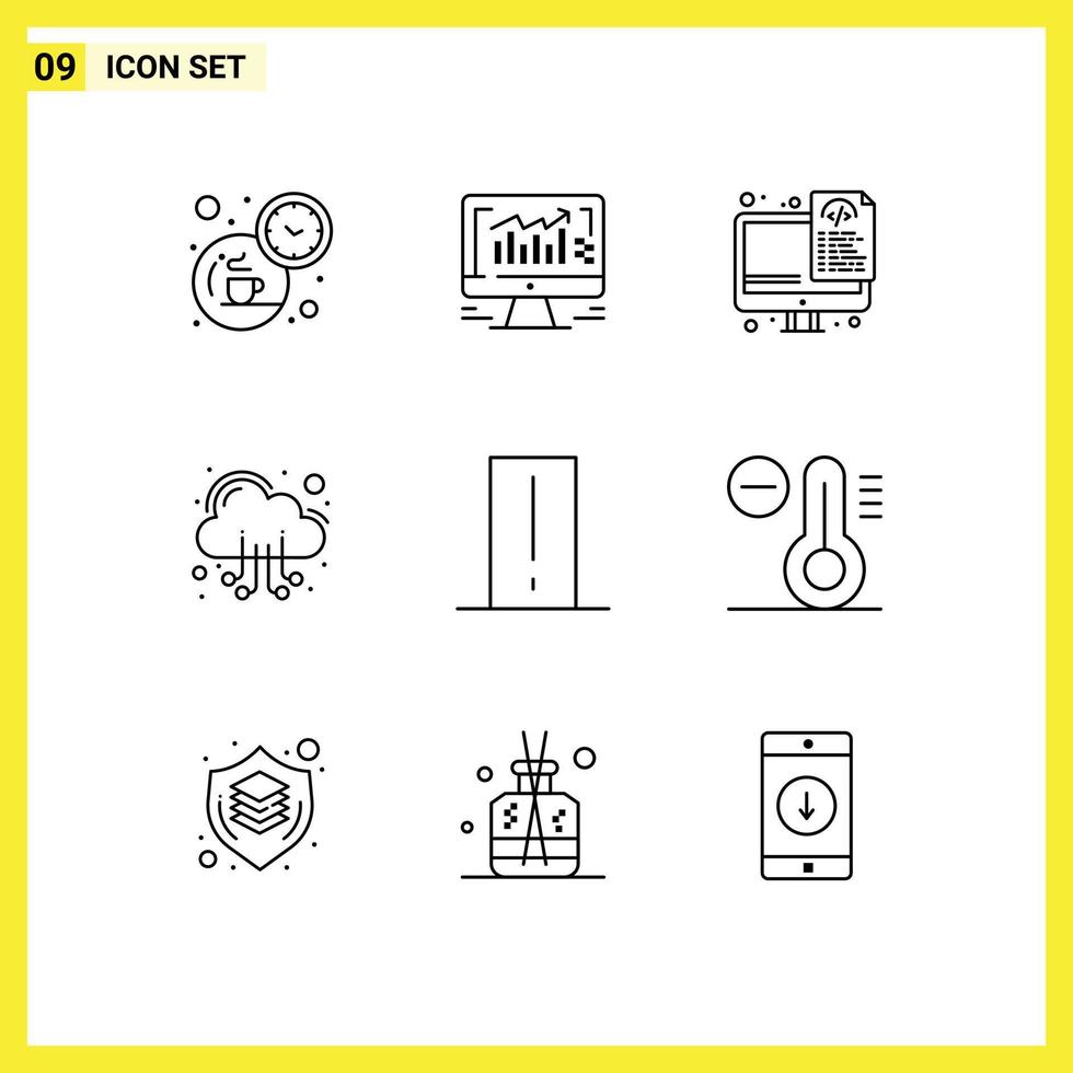 Editable Vector Line Pack of 9 Simple Outlines of device web coding server cloud Editable Vector Design Elements