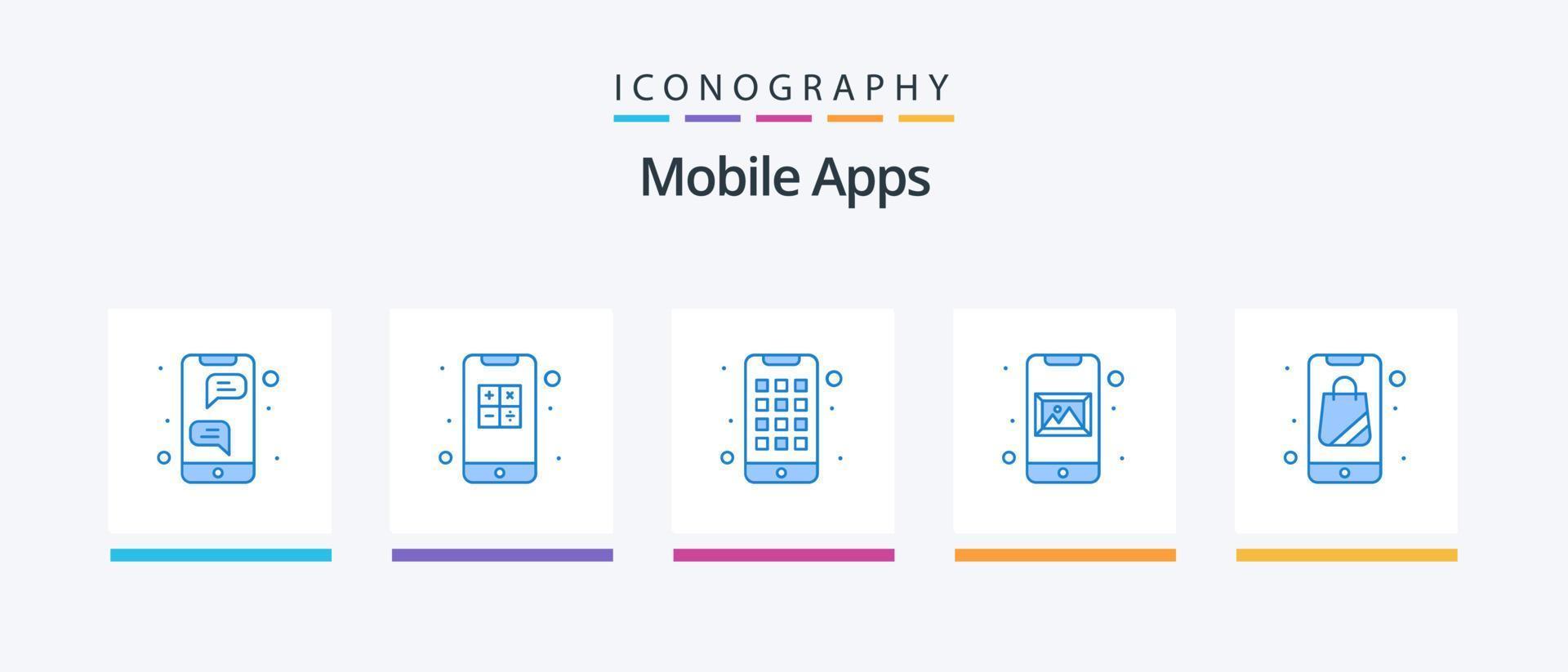 Mobile Apps Blue 5 Icon Pack Including mobile. application. interaction. app. activity. Creative Icons Design vector