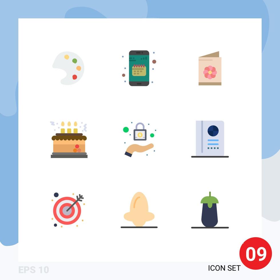 Set of 9 Modern UI Icons Symbols Signs for lock decoration business card celebration birthday Editable Vector Design Elements