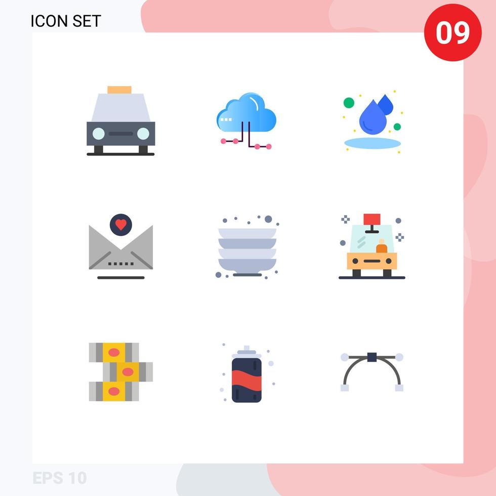 Modern Set of 9 Flat Colors and symbols such as plates kitchen network message email Editable Vector Design Elements
