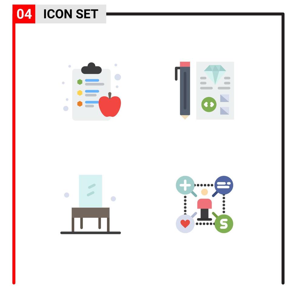 Group of 4 Flat Icons Signs and Symbols for apple furniture coding planning seat Editable Vector Design Elements