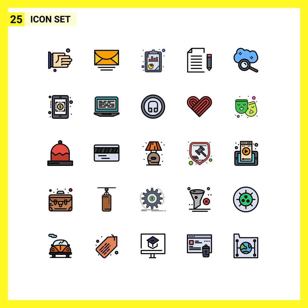 Modern Set of 25 Filled line Flat Colors Pictograph of cloud computing file analysis extension data Editable Vector Design Elements