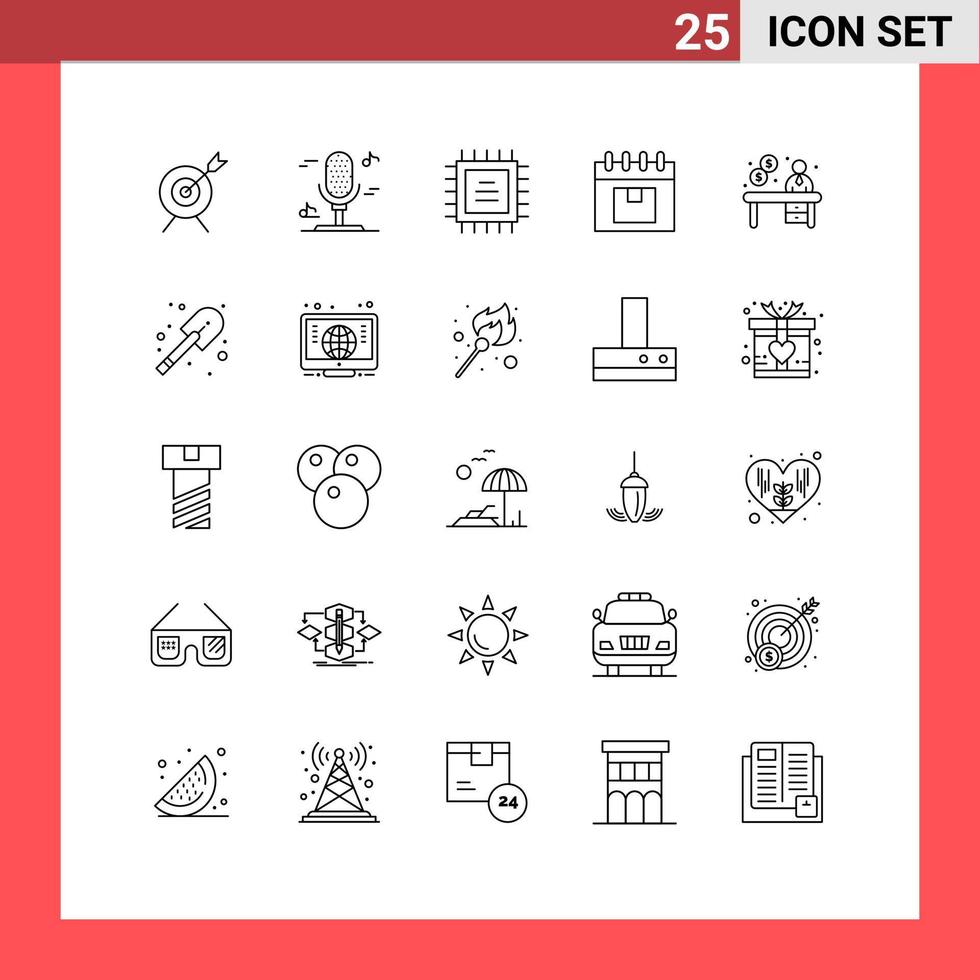 Mobile Interface Line Set of 25 Pictograms of reception contact cpu business planning Editable Vector Design Elements