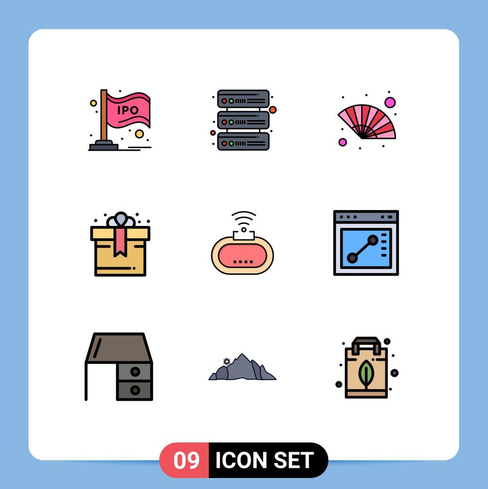 Modern Set of 9 Filledline Flat Colors Pictograph of wifi device fan gift birthday Editable Vector Design Elements