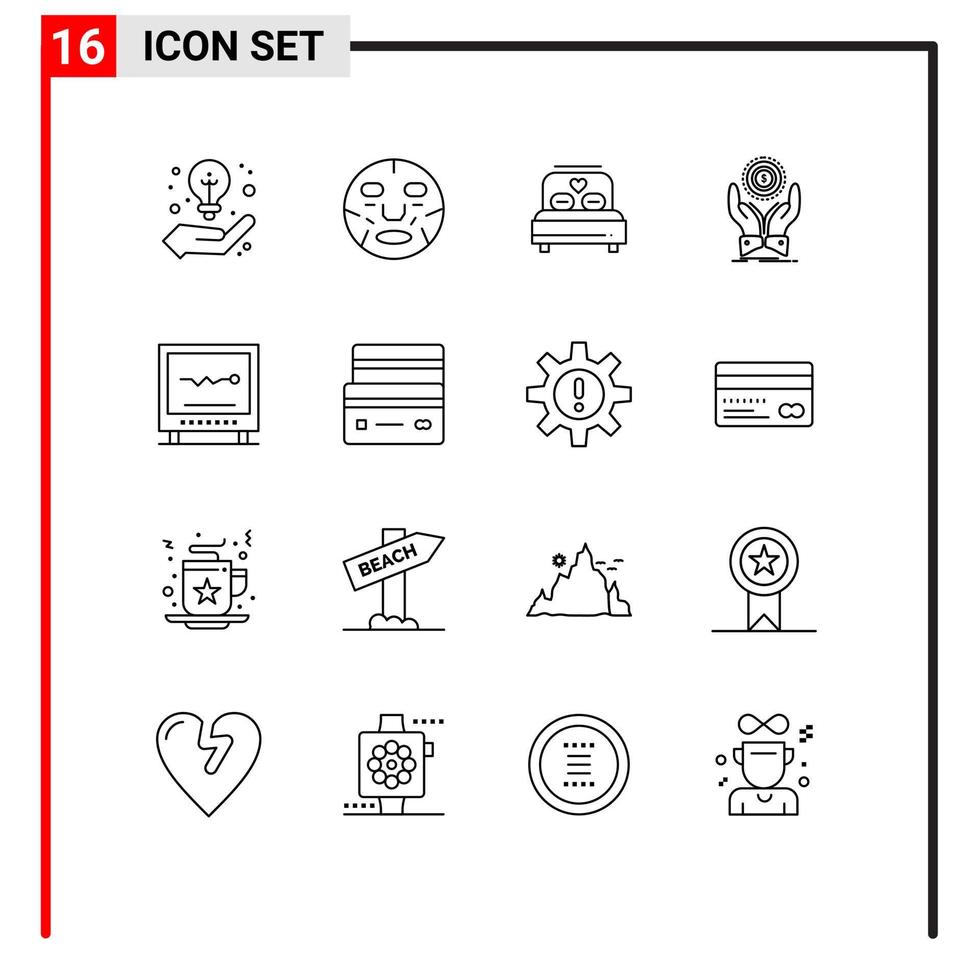 Set of 16 Modern UI Icons Symbols Signs for income stack wellness hand wedding Editable Vector Design Elements