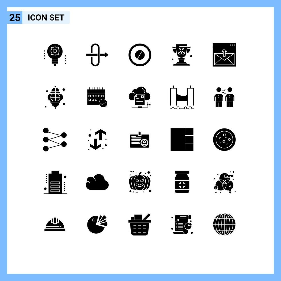 Pack of 25 Modern Solid Glyphs Signs and Symbols for Web Print Media such as email contact medicine communication father Editable Vector Design Elements