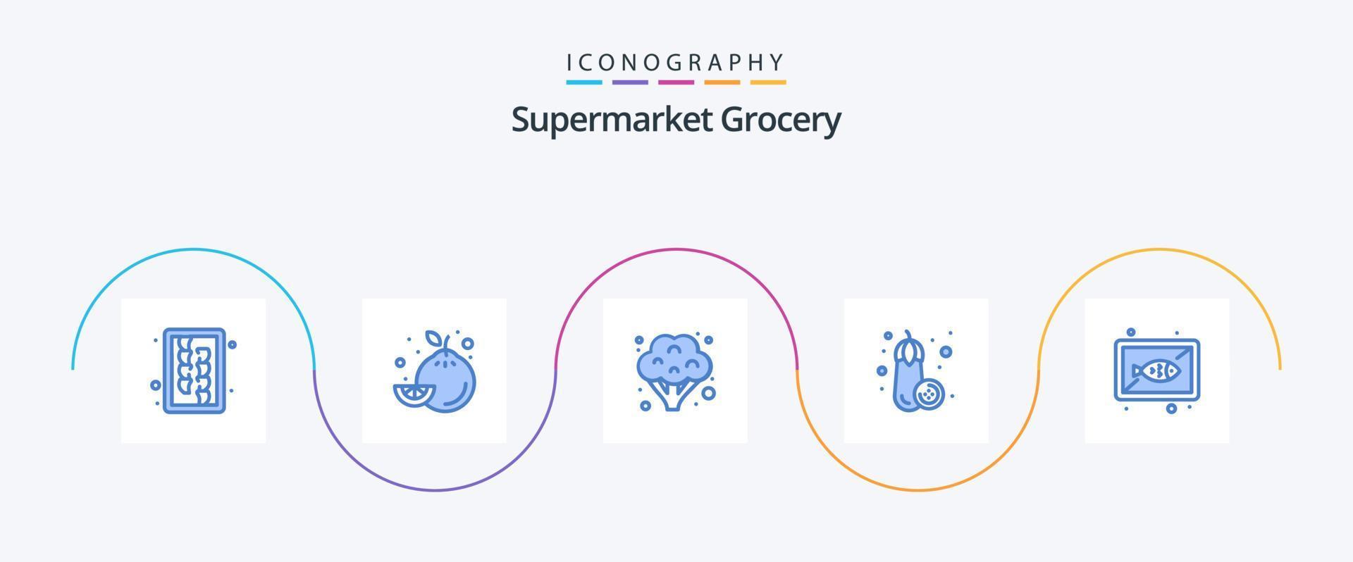 paquete de iconos azul de supermercado 5 que incluye cocinero. junta. alimento. mariscos. verdura vector
