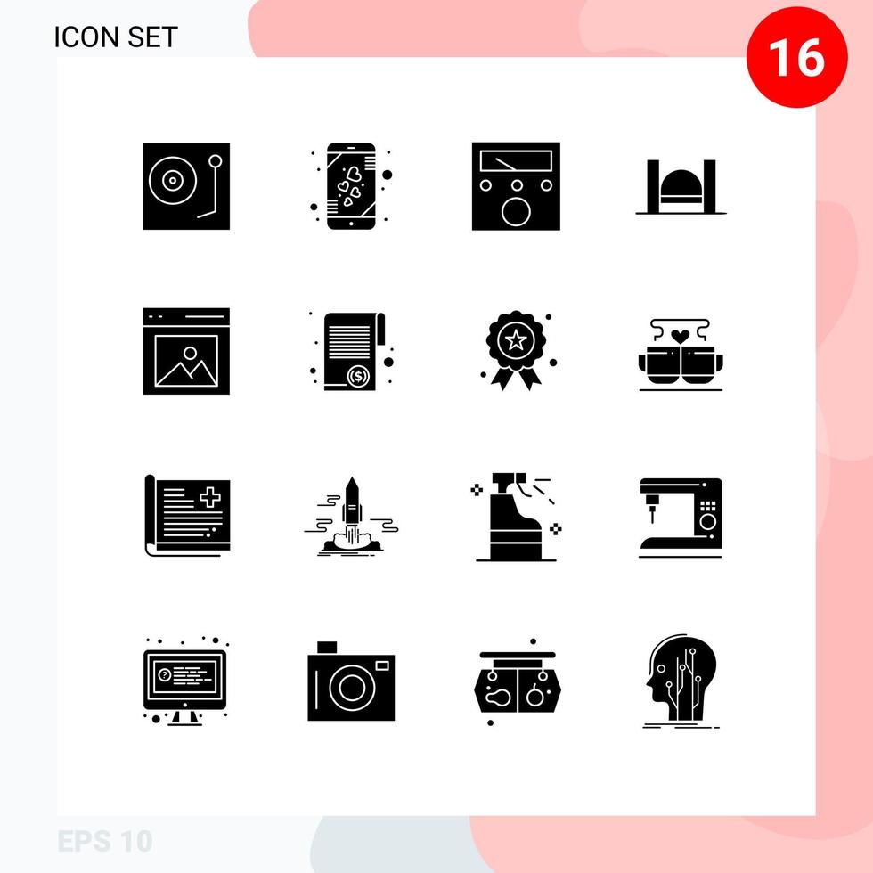 Pack of 16 creative Solid Glyphs of communication industrial smart phone harbor bridge Editable Vector Design Elements