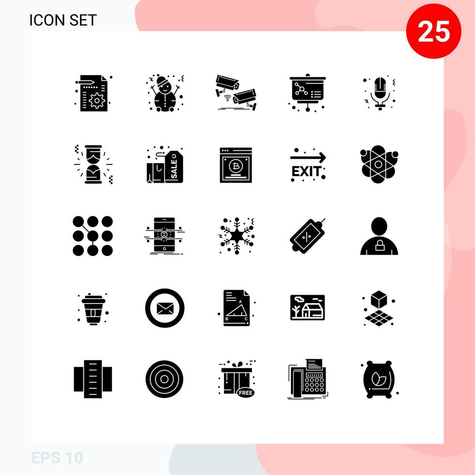 Group of 25 Solid Glyphs Signs and Symbols for record day camera molecule lesson Editable Vector Design Elements