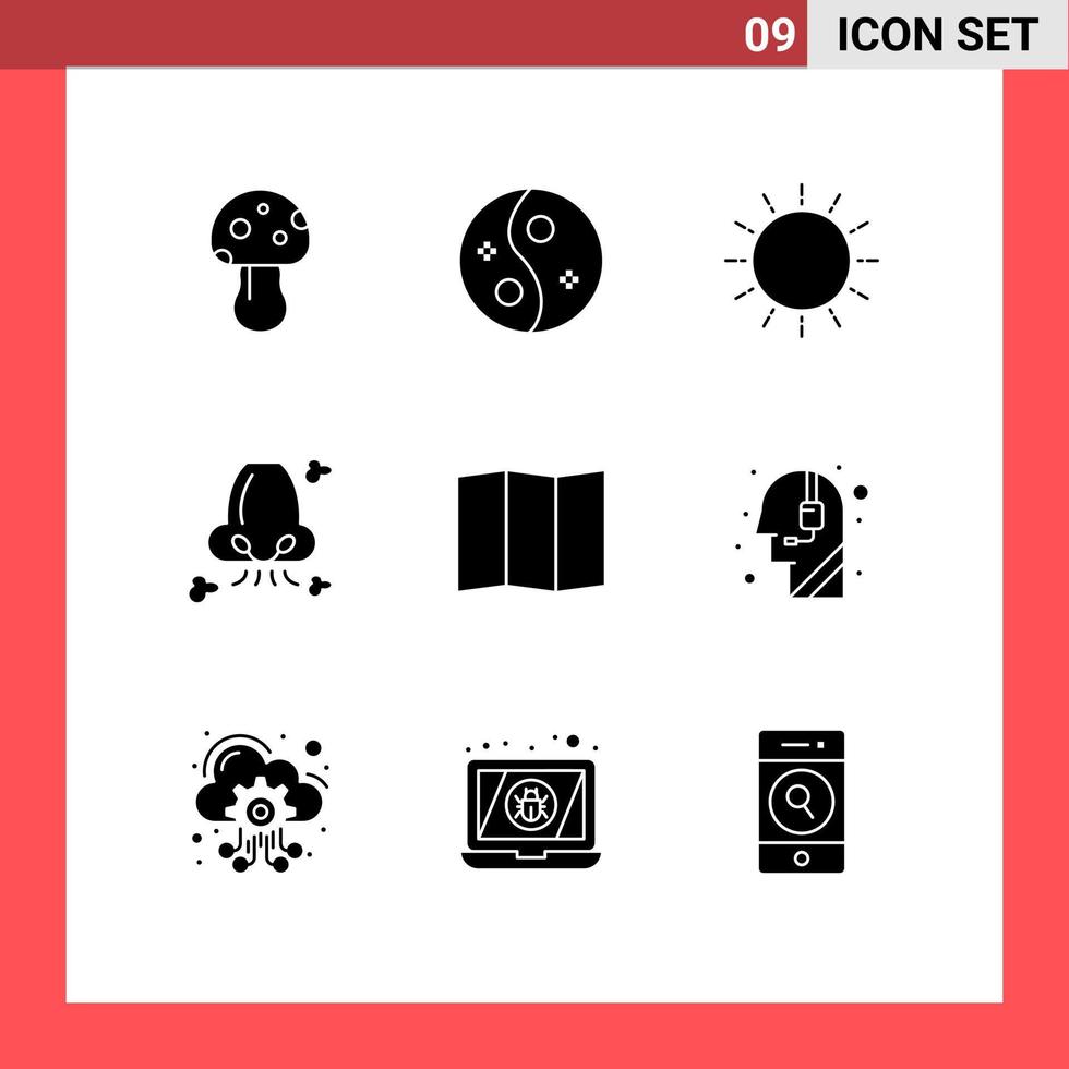 Set of 9 Modern UI Icons Symbols Signs for nose breathe women air sunrise Editable Vector Design Elements