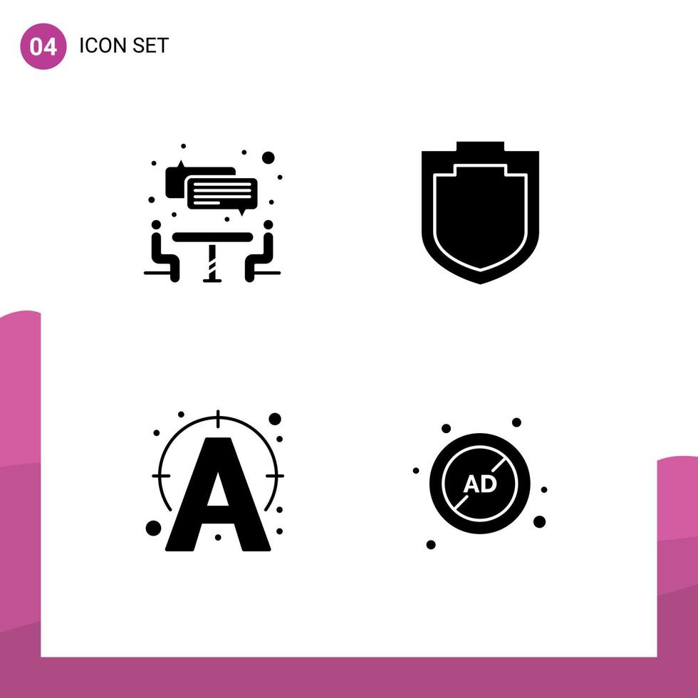 Editable Vector Line Pack of 4 Simple Solid Glyphs of interview connect protection edit ad block Editable Vector Design Elements