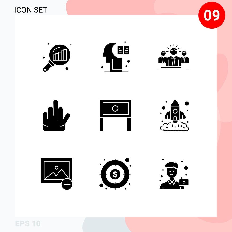 Editable Vector Line Pack of 9 Simple Solid Glyphs of home stop business hand leader Editable Vector Design Elements