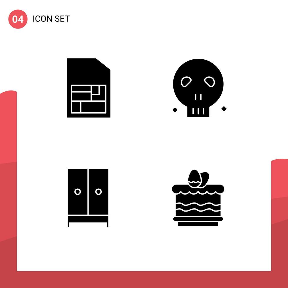 4 Creative Icons Modern Signs and Symbols of mobile sim furniture bones skull hotel Editable Vector Design Elements