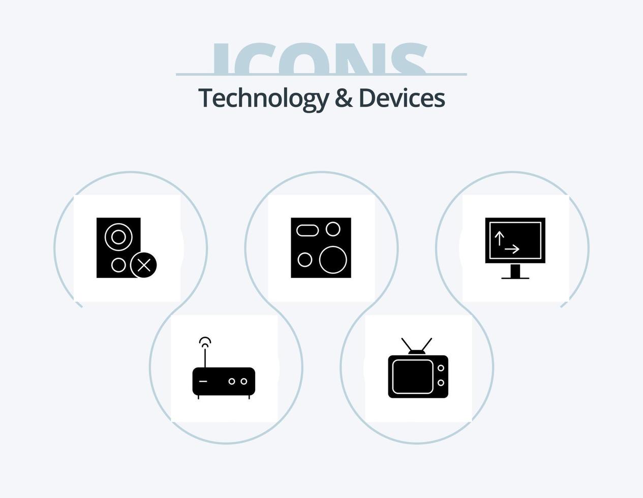 diseño de iconos del paquete de iconos de glifo de dispositivos 5. televisor. productos artilugio. lámina. dispositivos vector