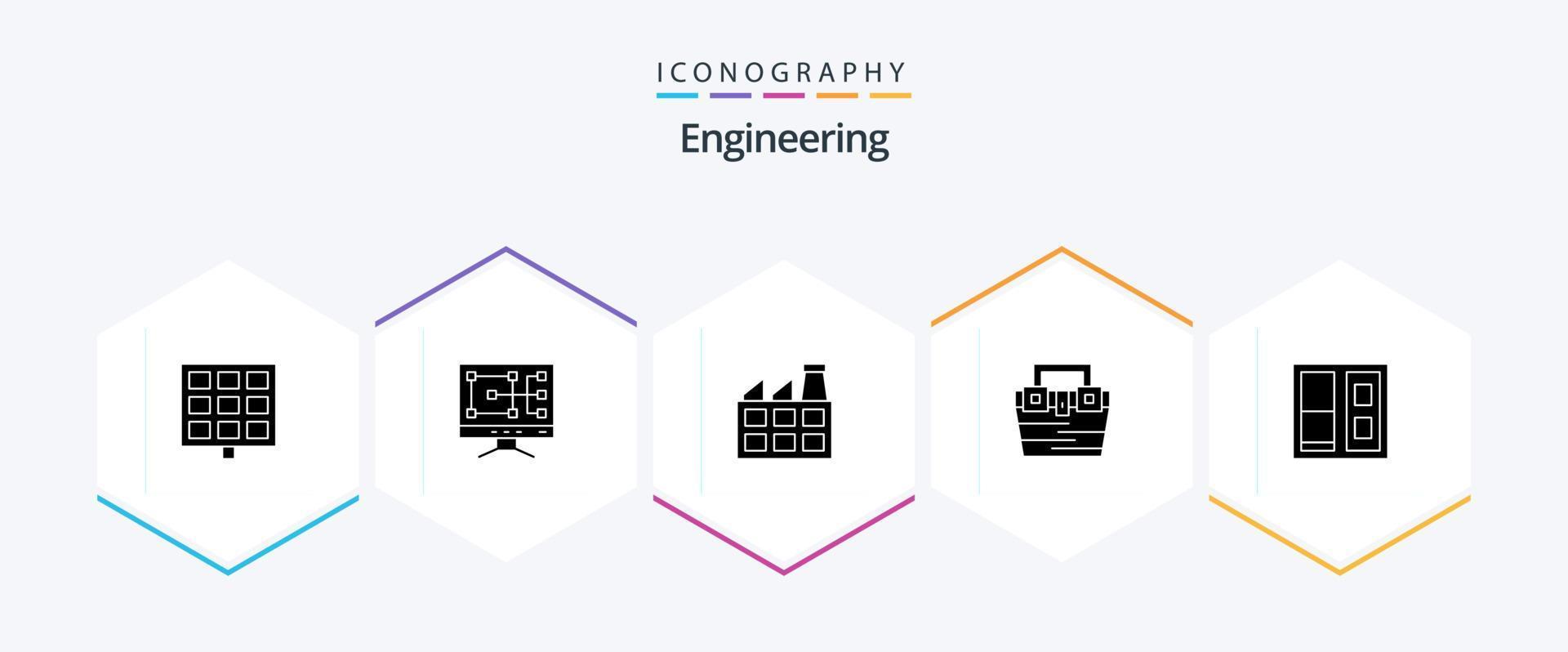 paquete de iconos de 25 glifos de ingeniería que incluye . casa. industria. edificio. material vector