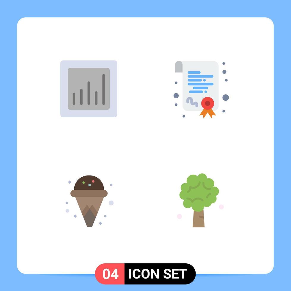 Modern Set of 4 Flat Icons Pictograph of analytics tree certification cone apple tree Editable Vector Design Elements