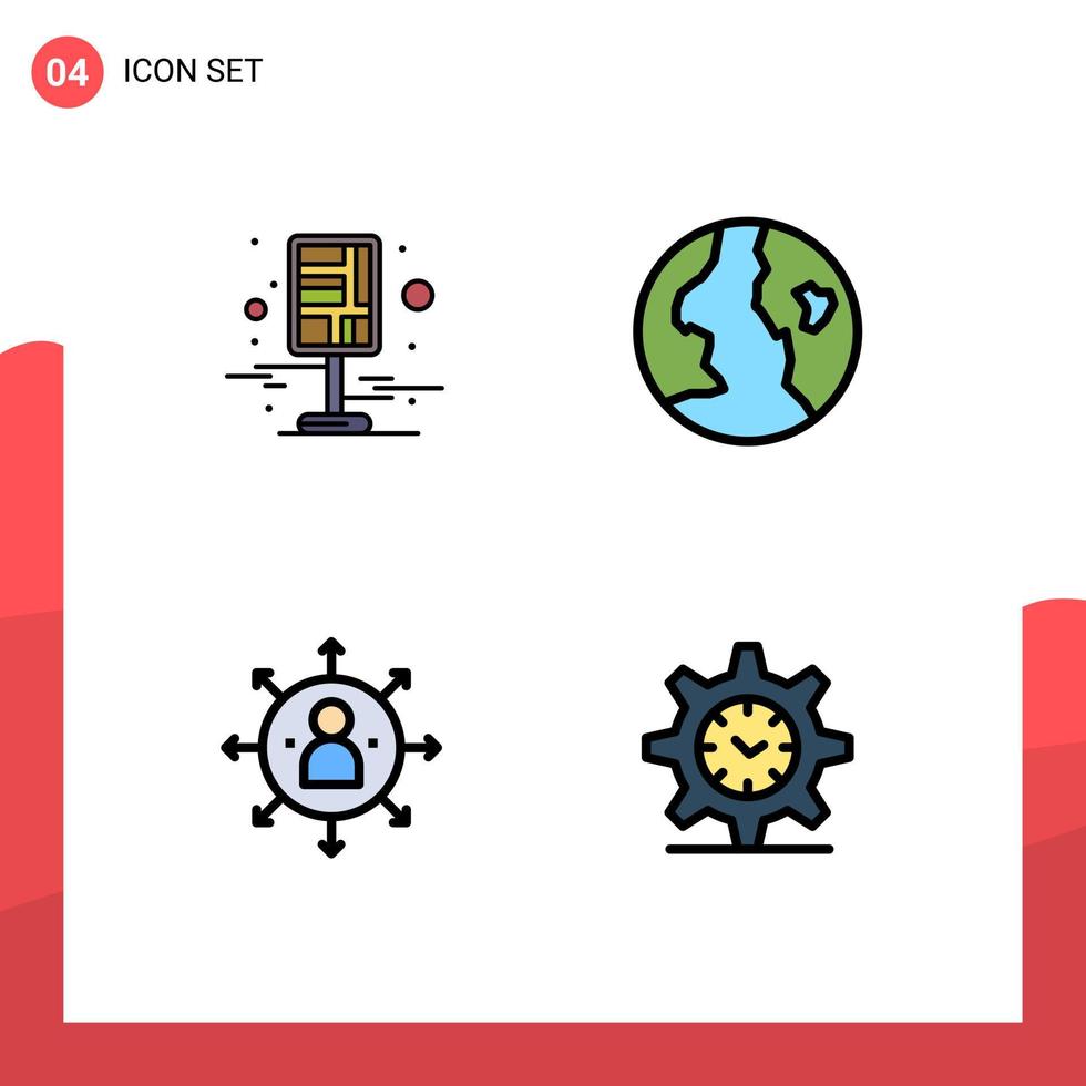 conjunto moderno de 4 colores planos de línea de relleno pictografía de flechas de la ciudad elementos de diseño vectorial editables del trabajo del globo vector