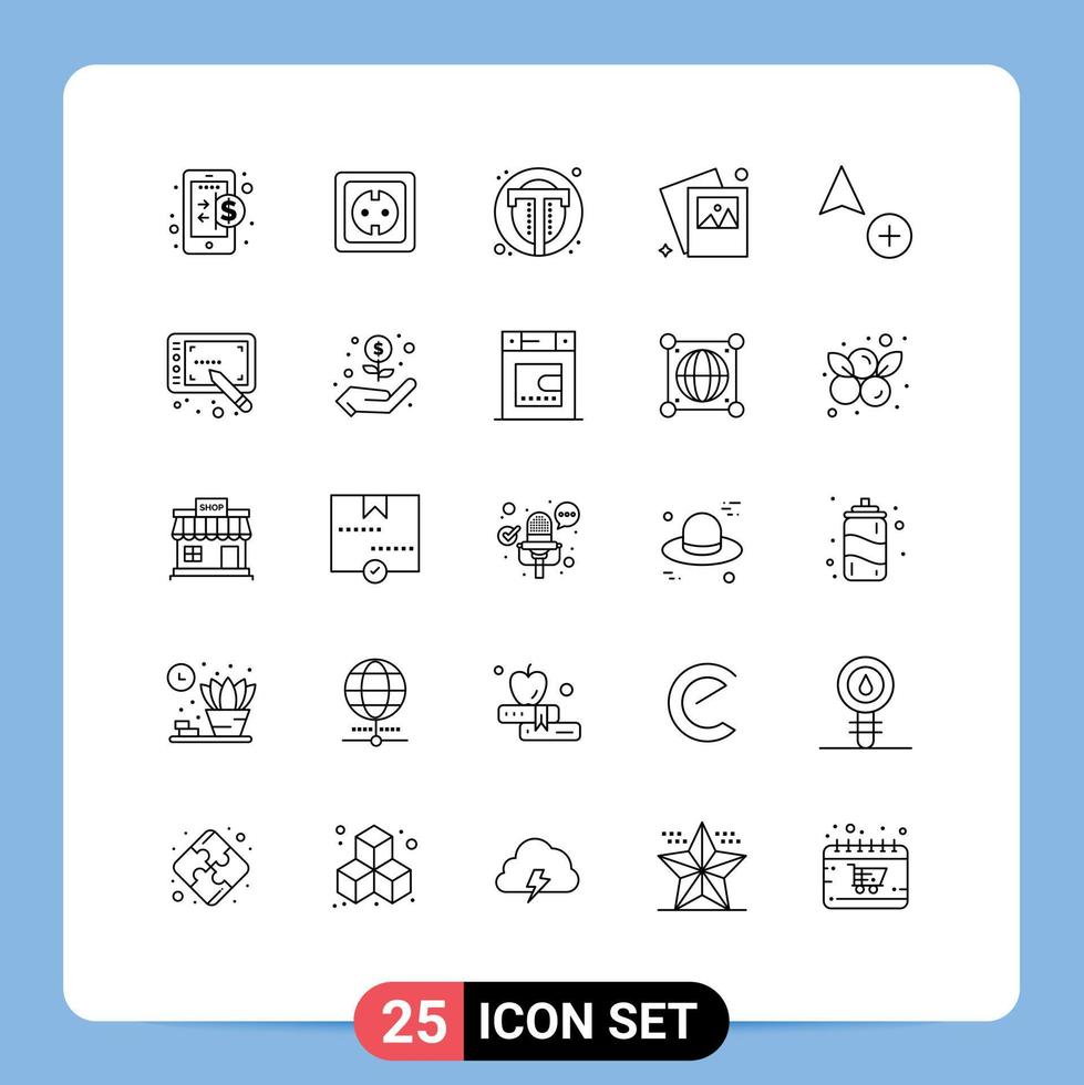 Group of 25 Lines Signs and Symbols for add image socket gallery user Editable Vector Design Elements