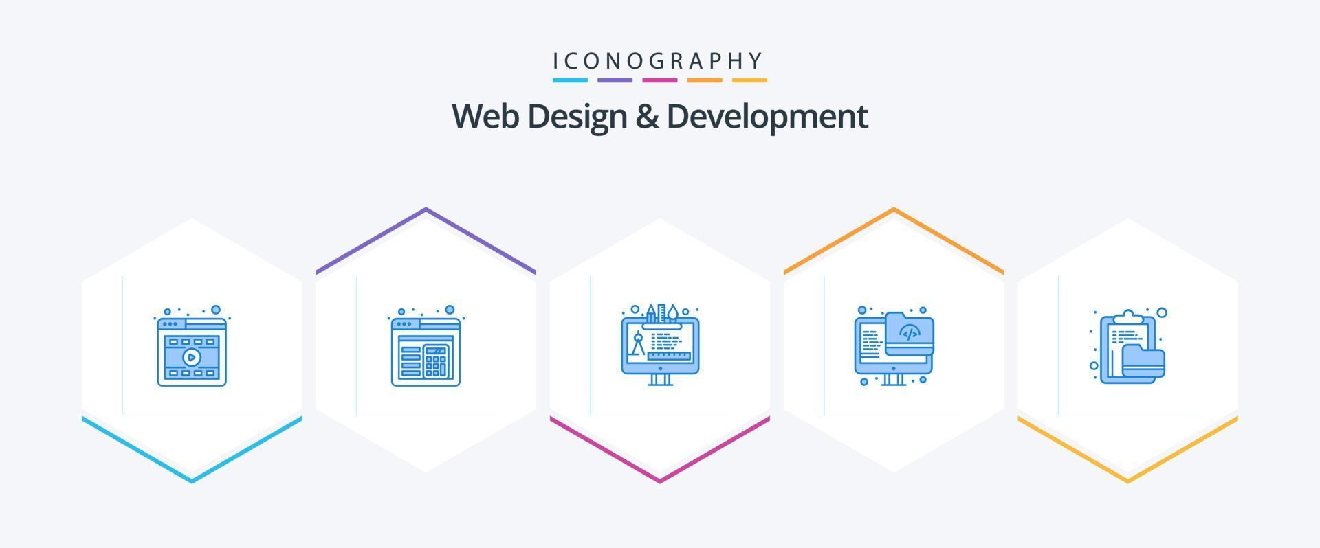 Web Design And Development 25 Blue icon pack including document. archive. tool. screen. folder vector