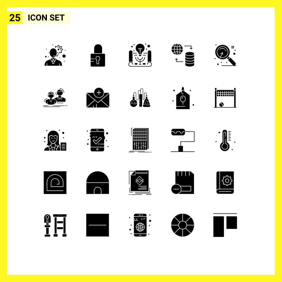 User Interface Pack of 25 Basic Solid Glyphs of search market project idea magnify service Editable Vector Design Elements