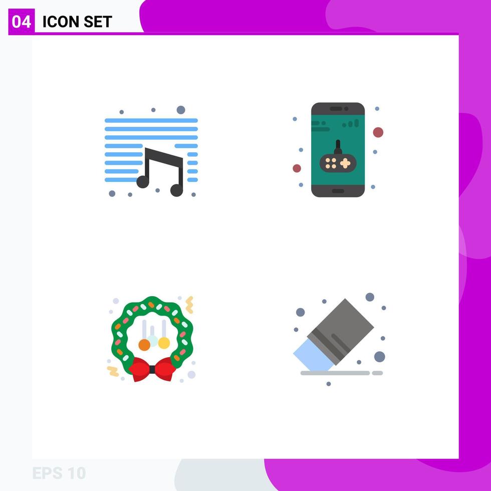 Group of 4 Modern Flat Icons Set for music decoration school game winter Editable Vector Design Elements