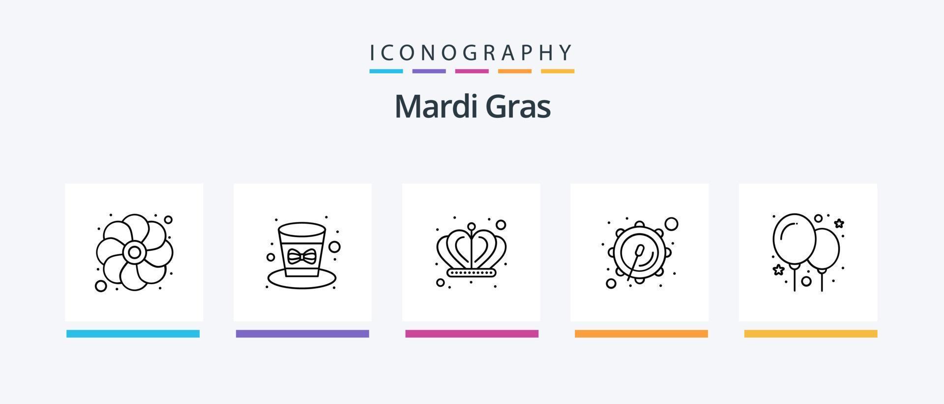 Mardi Gras Line 5 Icon Pack Including parade. holiday. drum. hat. celebration. Creative Icons Design vector