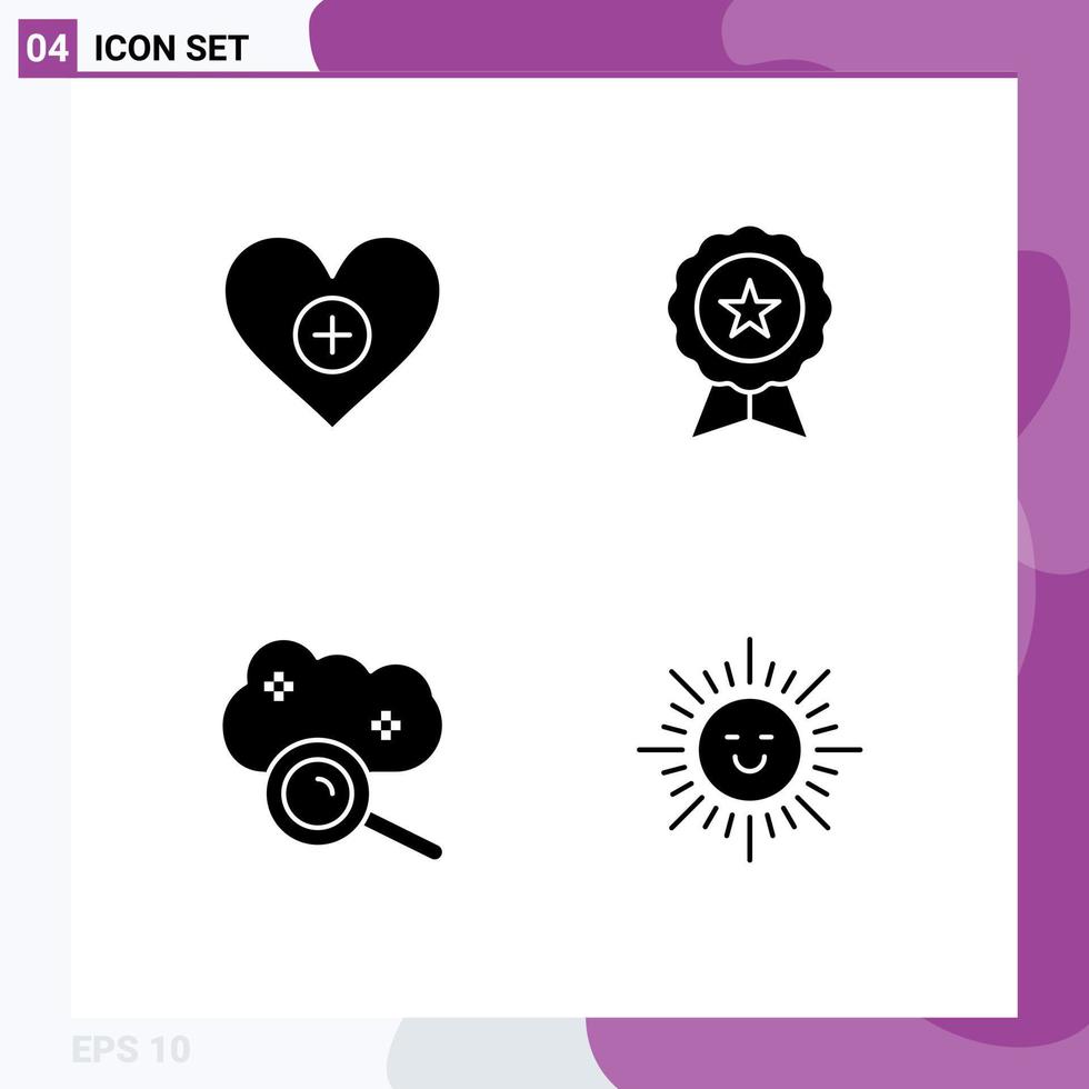 4 Solid Glyph concept for Websites Mobile and Apps love cloud computing add finance cloud service Editable Vector Design Elements