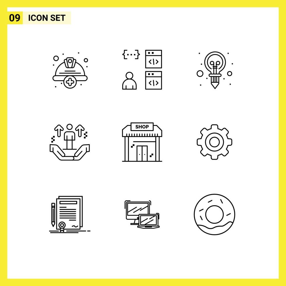 Set of 9 Modern UI Icons Symbols Signs for support hand develop user idea Editable Vector Design Elements