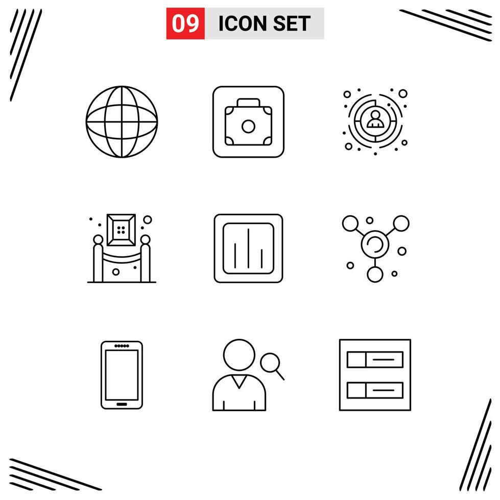 Set of 9 Commercial Outlines pack for graph analytics customer painting exhibition Editable Vector Design Elements