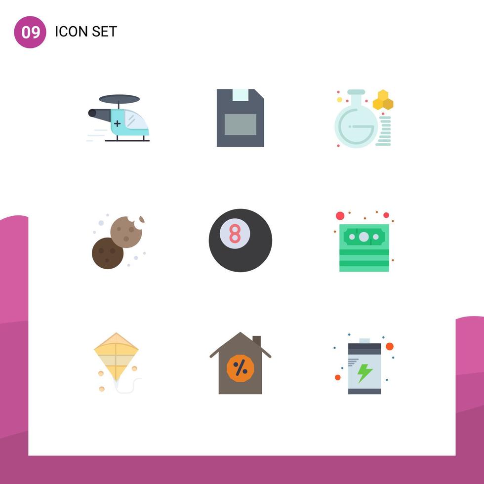 Set of 9 Vector Flat Colors on Grid for ball dessert data cookie study Editable Vector Design Elements