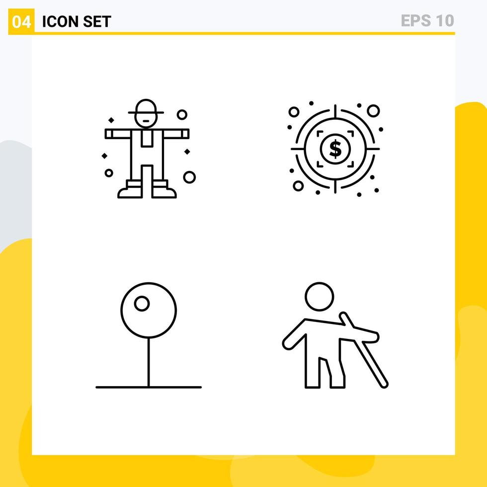 Pictogram Set of 4 Simple Filledline Flat Colors of character media player scarecrow target blind Editable Vector Design Elements