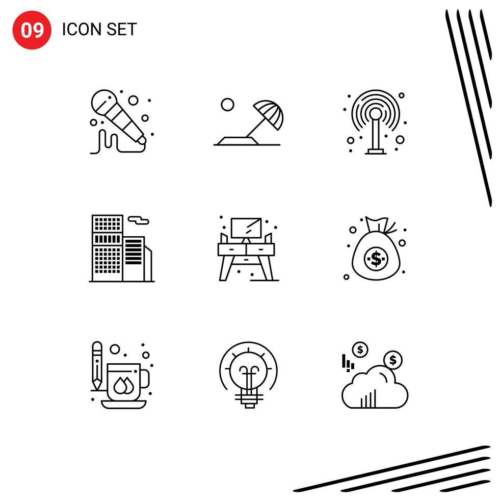 Set of 9 Commercial Outlines pack for table living router home real Editable Vector Design Elements