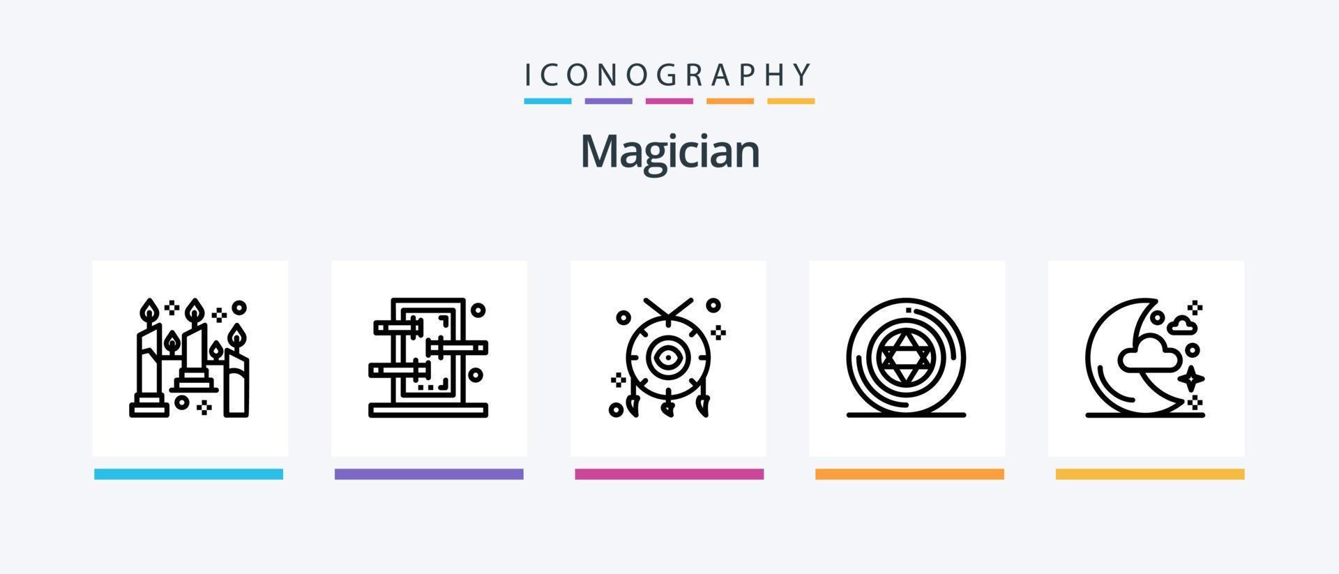 paquete de iconos de la línea 5 de mago que incluye bandido. pirámide. estrella. iluminati. anillo. diseño de iconos creativos vector