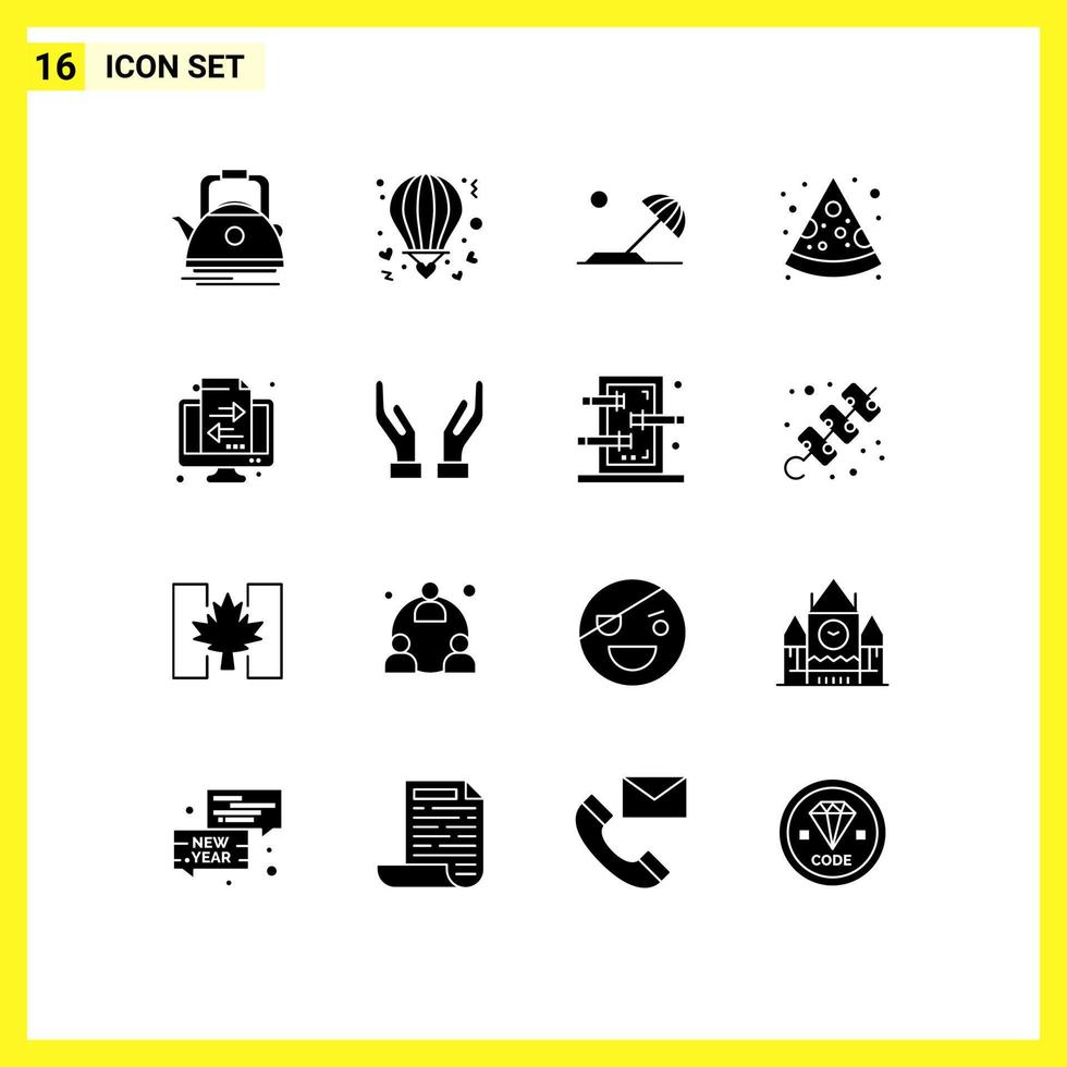 16 User Interface Solid Glyph Pack of modern Signs and Symbols of banking piece love food holiday Editable Vector Design Elements