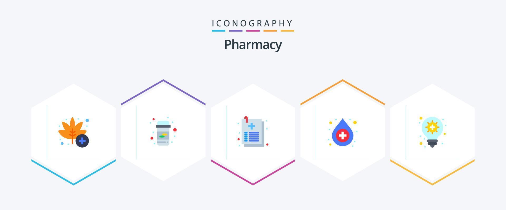 Pharmacy 25 Flat icon pack including pharmacy. innovation. document. pharmacy. antidote vector